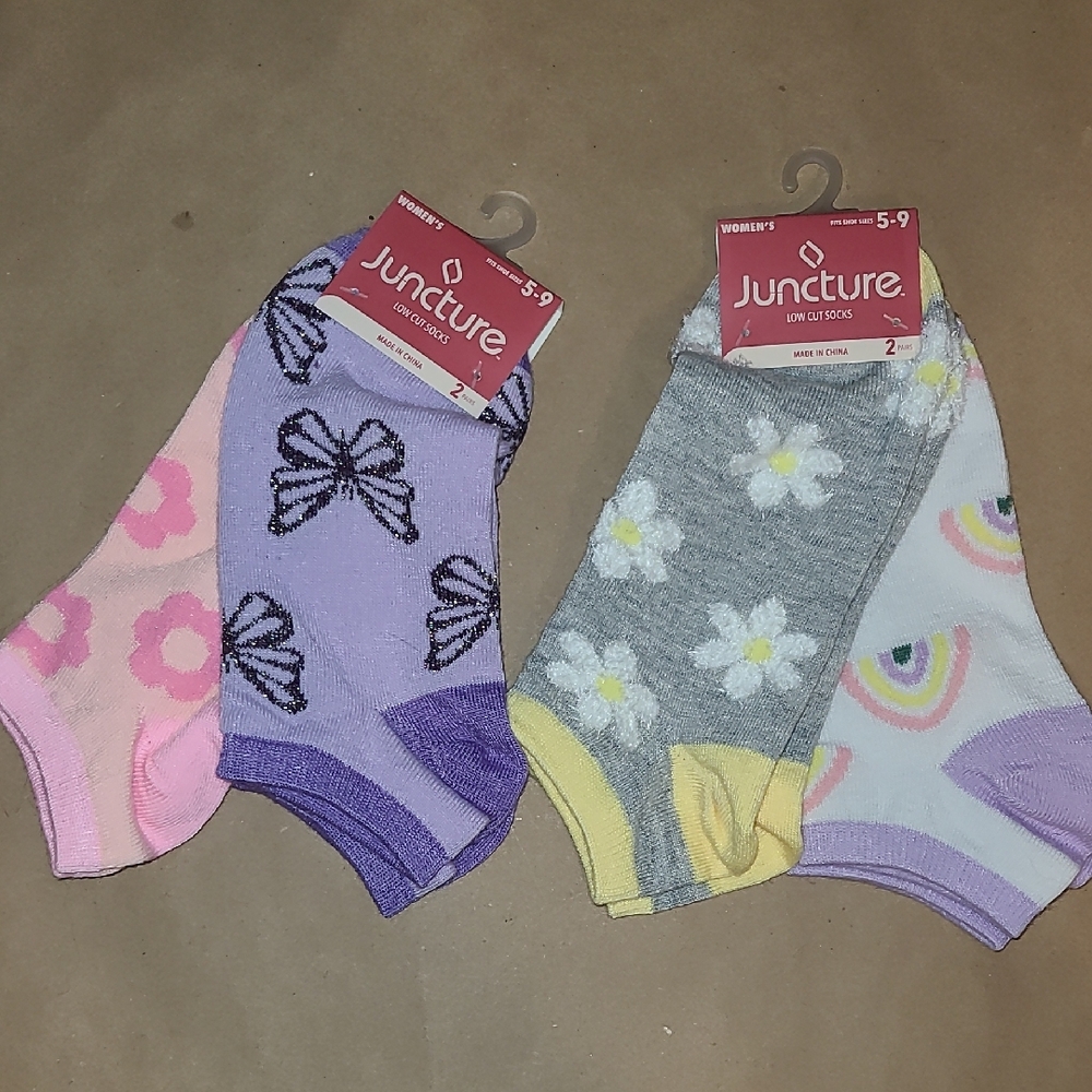 Pink and Purple Ankle Socks with Playful Patterns